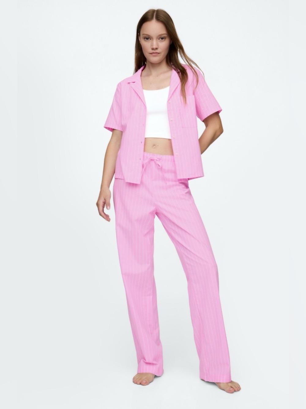 Gap Body Pink Striped 100% Cotton Poplin Pajama Set - Size Large